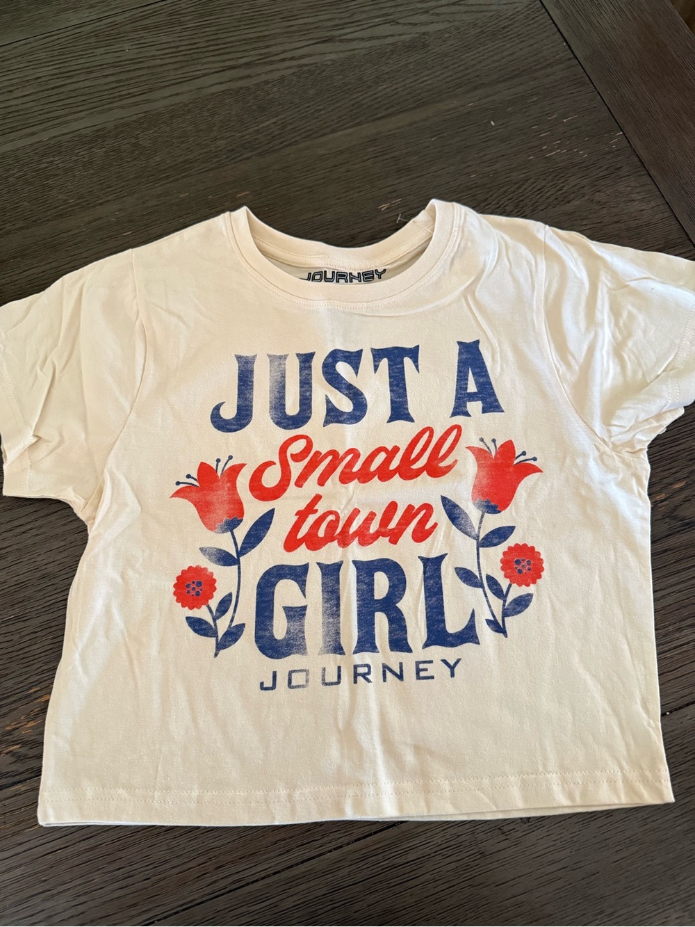 Cream Crop Top with Blue and Red Floral Graphic